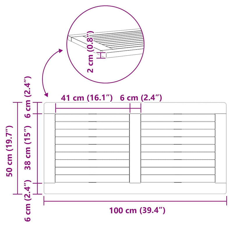 vidaXL Asztallap Barna 100 x 50 x 2 cm tömör akácfa