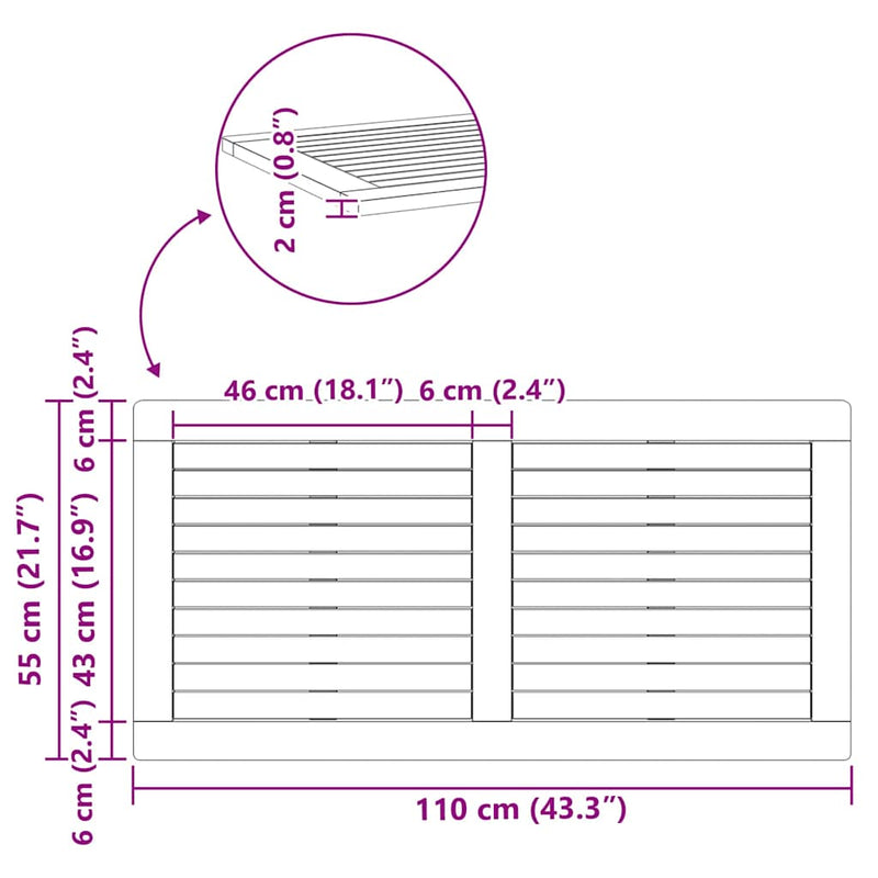 vidaXL Asztallap Barna 110 x 55 x 2 cm tömör akácfa