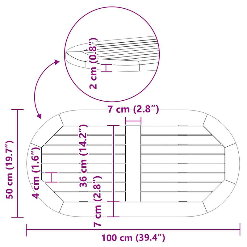 vidaXL Asztallap Barna 100 x 50 x 2 cm tömör akácfa