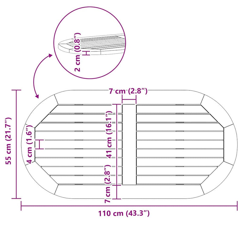 vidaXL Asztallap Barna 110 x 55 x 2 cm tömör akácfa
