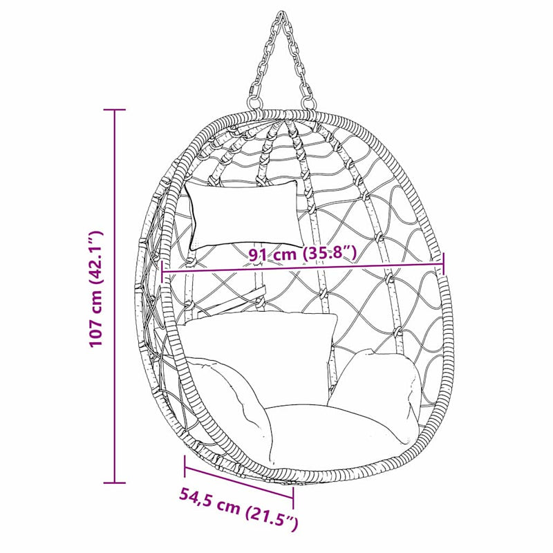 vidaXL Függő tojás szék Krémfehér 91.5 x 60 x 110 cm polirattan