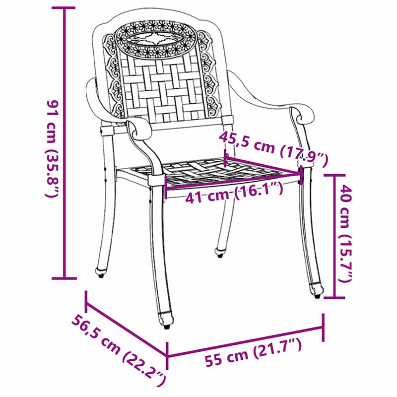 vidaXL Kerti Szék 2 pcs Fekete 55 x 56.5 x 91cm Alumínium