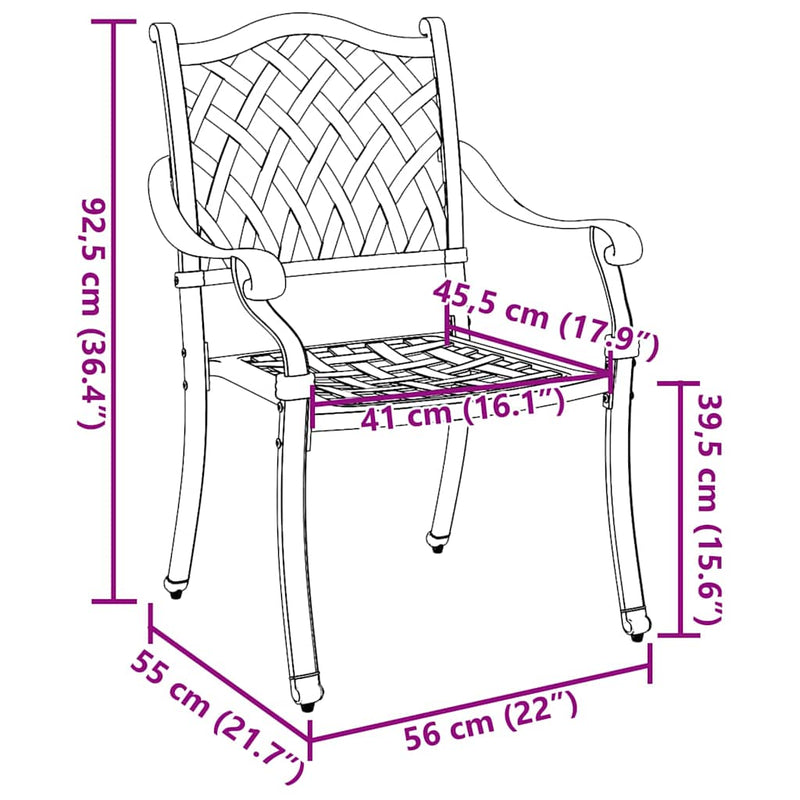 vidaXL Kerti Szék 2 pcs Zöld 55 x 56.5 x 91cm Alumínium