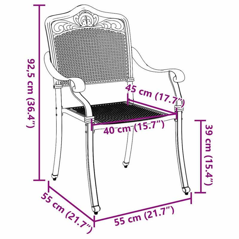 vidaXL Kerti Szék 2 pcs Fehér 55 x 56.5 x 91cm Alumínium