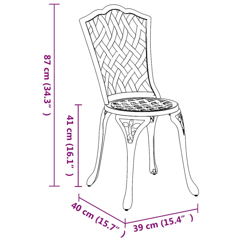 vidaXL Kerti Szék 2 pcs Fekete 55 x 56.5 x 91cm Alumínium