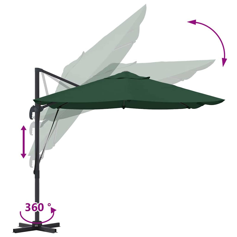 vidaXL Cantilever Roma Napernyő Zöld és Fekete 352 x 251 x 260 cm