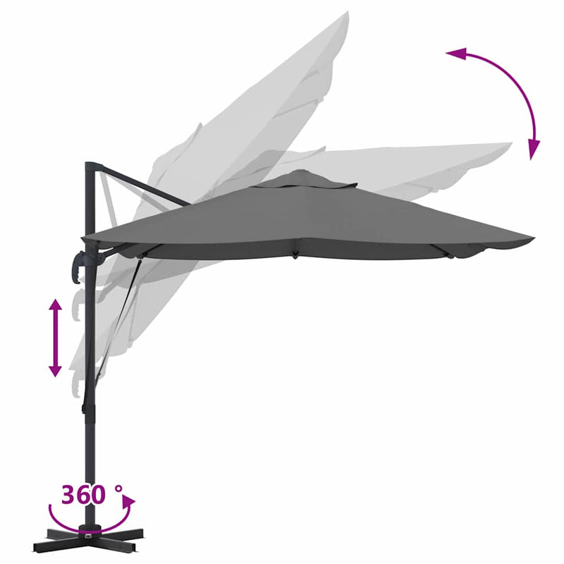 vidaXL Cantilever Roma Napernyő Antracit és fekete 352 x 251 x 260 cm