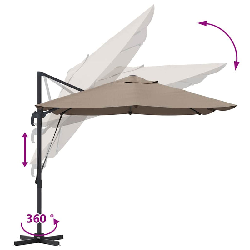 vidaXL Cantilever Roma Napernyő Taupe és Fekete 352 x 251 x 260 cm