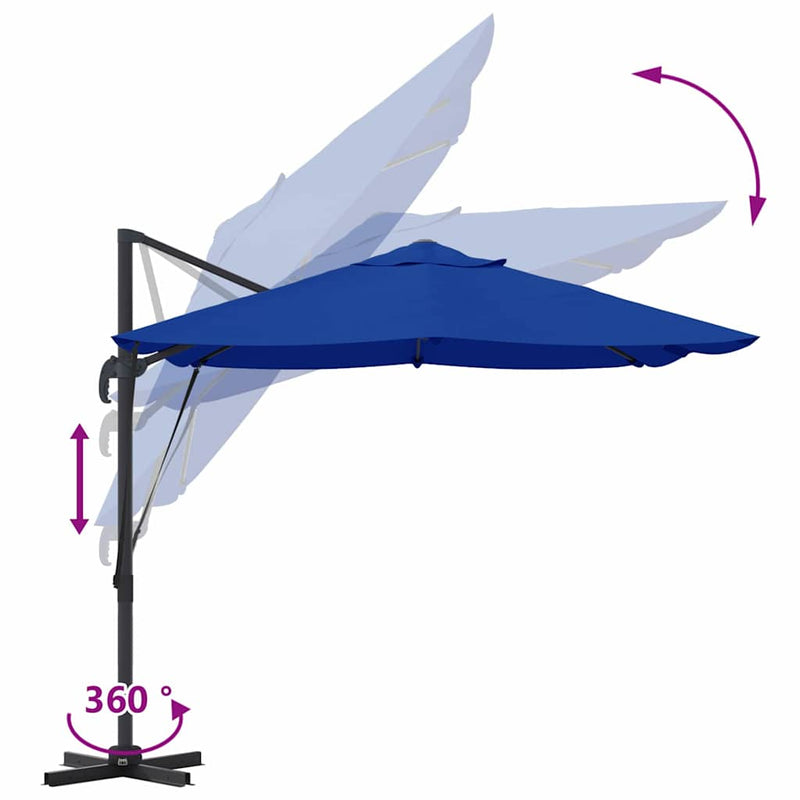 vidaXL Cantilever Roma Napernyő Kék és Fekete 352 x 251 x 260 cm