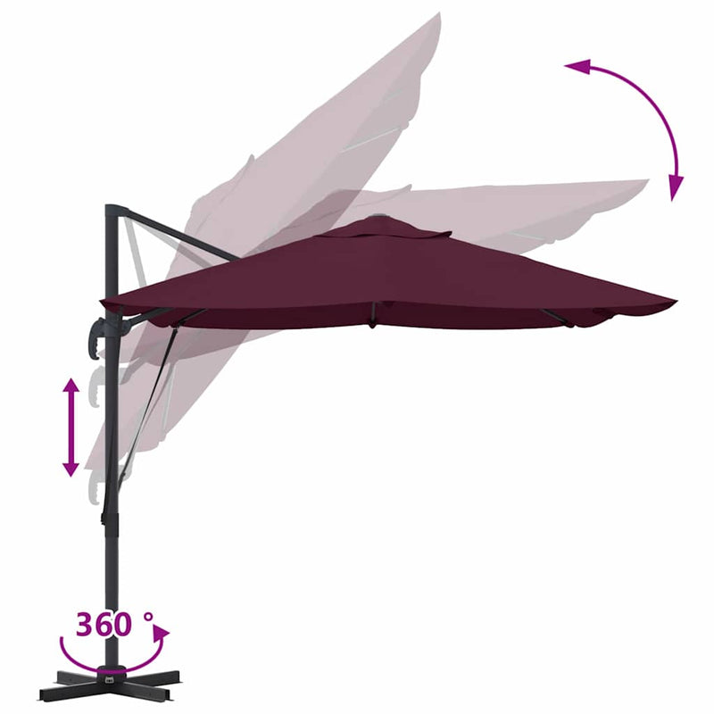 vidaXL Cantilever Roma Napernyő Piros és Fekete 352 x 251 x 260 cm