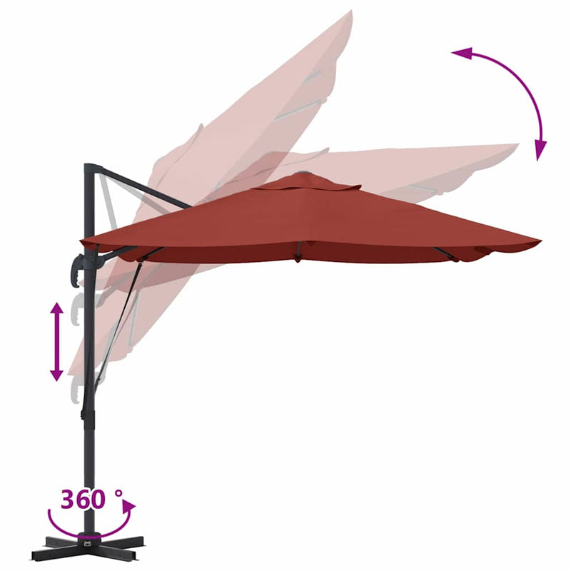 vidaXL Cantilever Roma Napernyő Piros és Fekete 352 x 251 x 260 cm