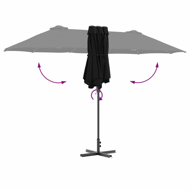 vidaXL Kerti napernyő Fekete 370 x 197 x 239 cm Porszórt Acél