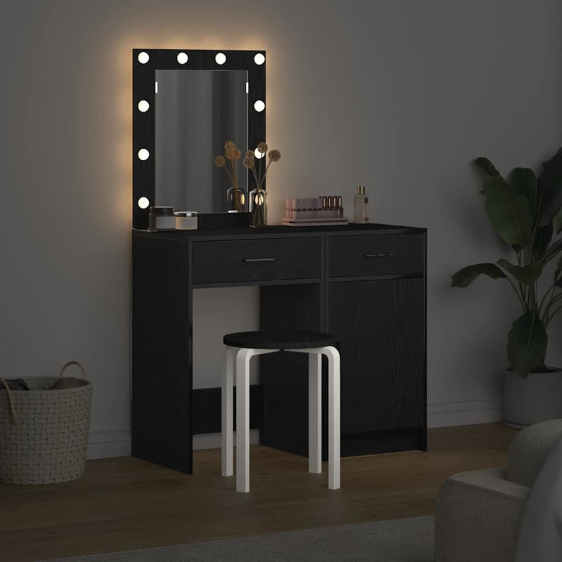 vidaXL Öltözködőasztal fiókkal 2 pcs Fekete 50 x 41 x 135 cm Faanyag