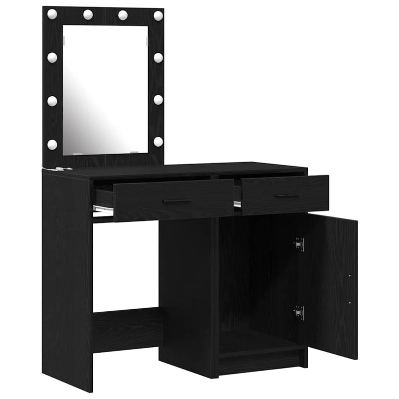 vidaXL Öltözködőasztal fiókkal 2 pcs Fekete 50 x 41 x 135 cm Faanyag