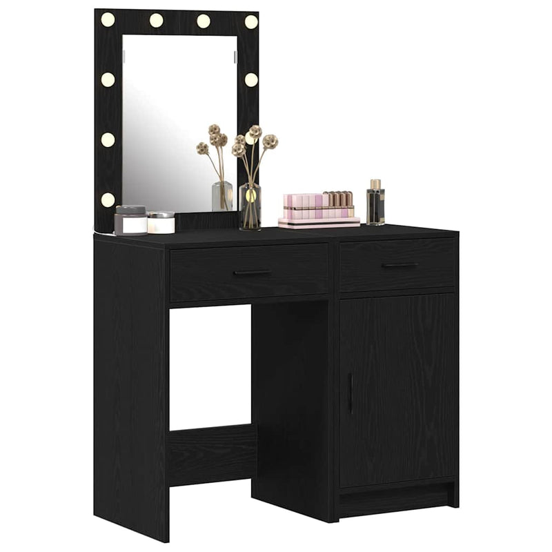 vidaXL Öltözködőasztal fiókkal 2 pcs Fekete 50 x 41 x 135 cm Faanyag