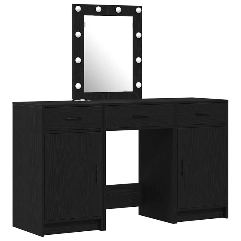 vidaXL Öltözködőasztal fiókkal ajtóval Fekete 50 x 41 x 135 cm Faanyag