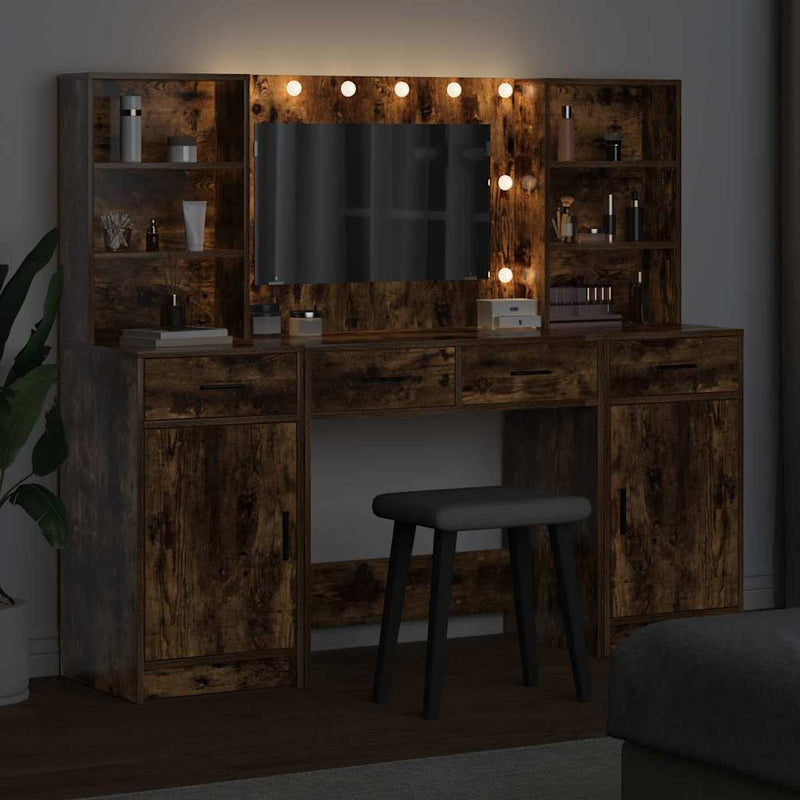 vidaXL Sminkasztal Készlet 3 pcs Füstölt tölgy 78.5 x 41 x 135 cm