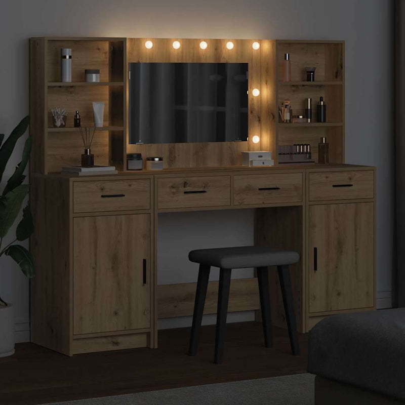 vidaXL Sminkasztal Készlet fiókkal 3 pcs kézműves tölgy Faanyag