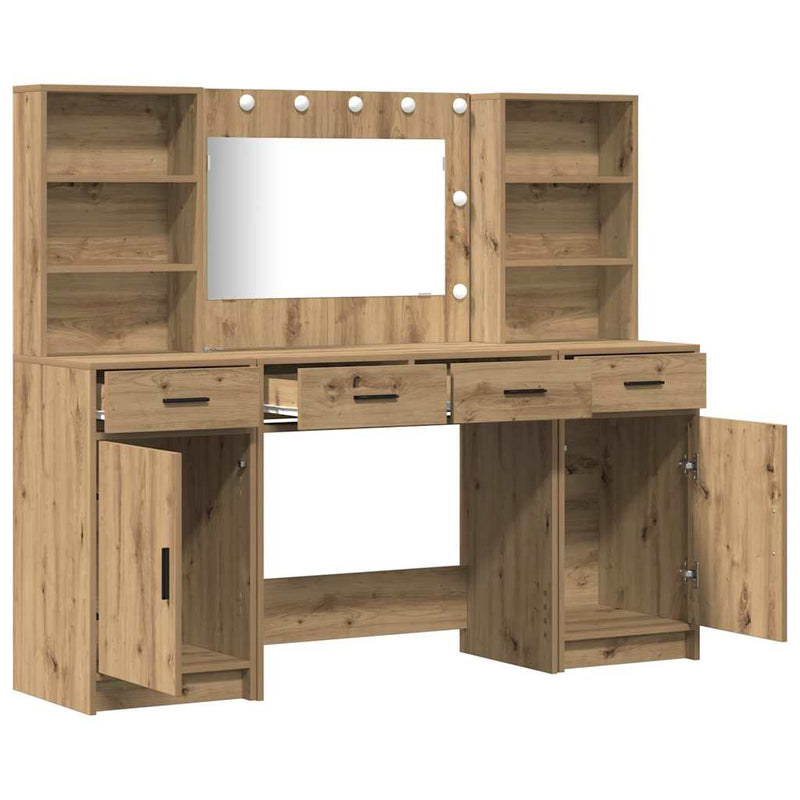 vidaXL Sminkasztal Készlet fiókkal 3 pcs kézműves tölgy Faanyag