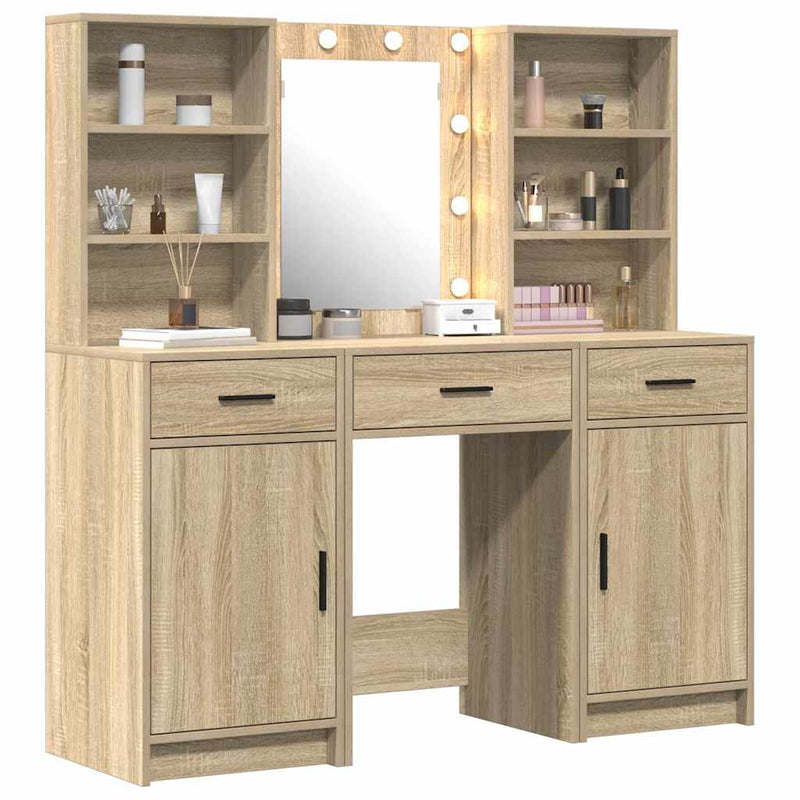 vidaXL Sminkasztal Készlet 3 pcs Sonoma tölgy 50 x 41 x 135 cm Faanyag