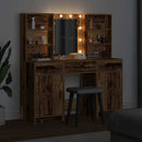 vidaXL LED-es öltözködő asztal szett fiókkal 3 pcs Öreg fa Faanyag