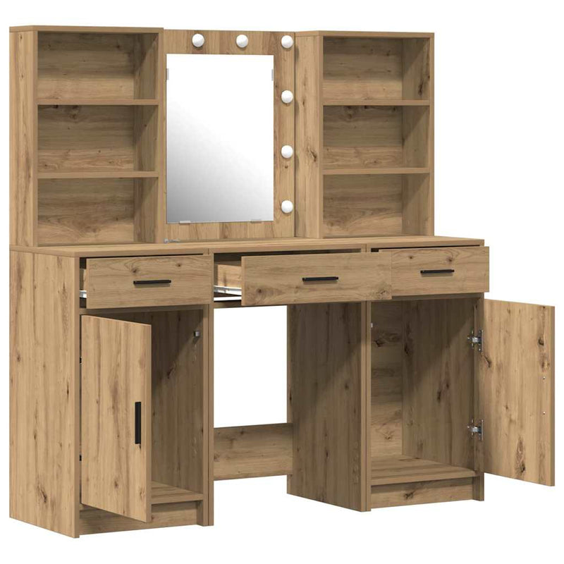 vidaXL Sminkasztal Készlet 3 pcs kézműves tölgy 50 x 41 x 135 cm