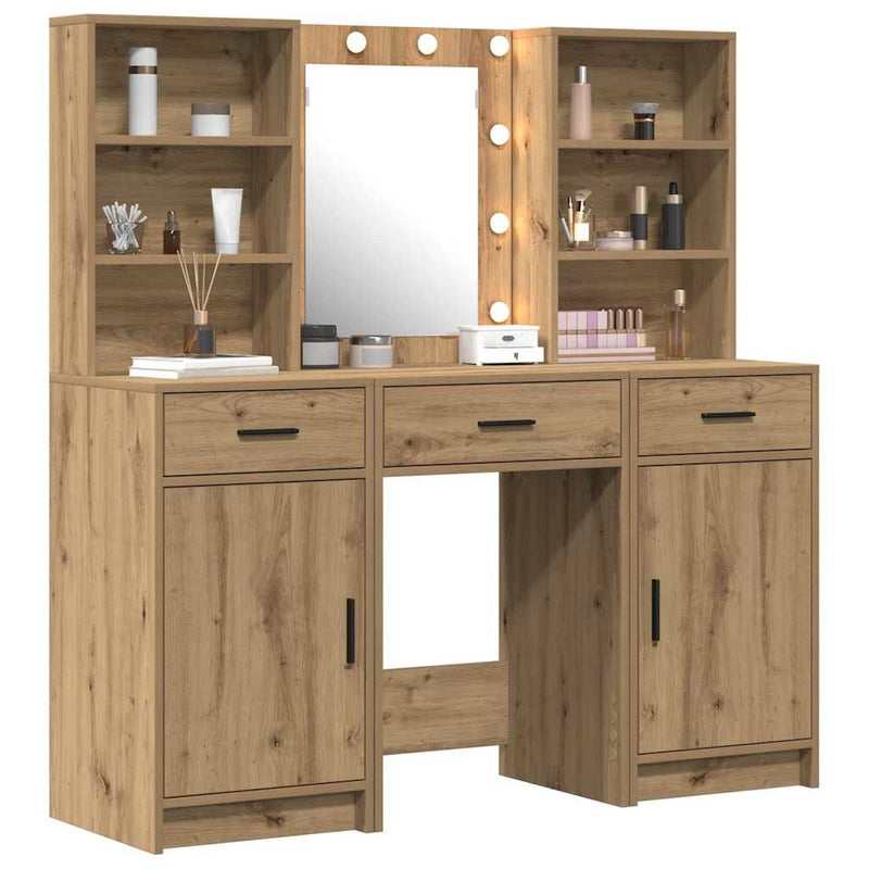vidaXL Sminkasztal Készlet 3 pcs kézműves tölgy 50 x 41 x 135 cm