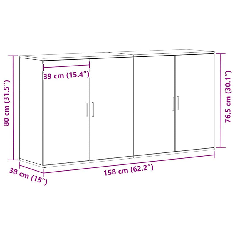 vidaXL Oldalszekrények 2 pcs Musta tammi 79 x 38 x 80 cm Faanyag