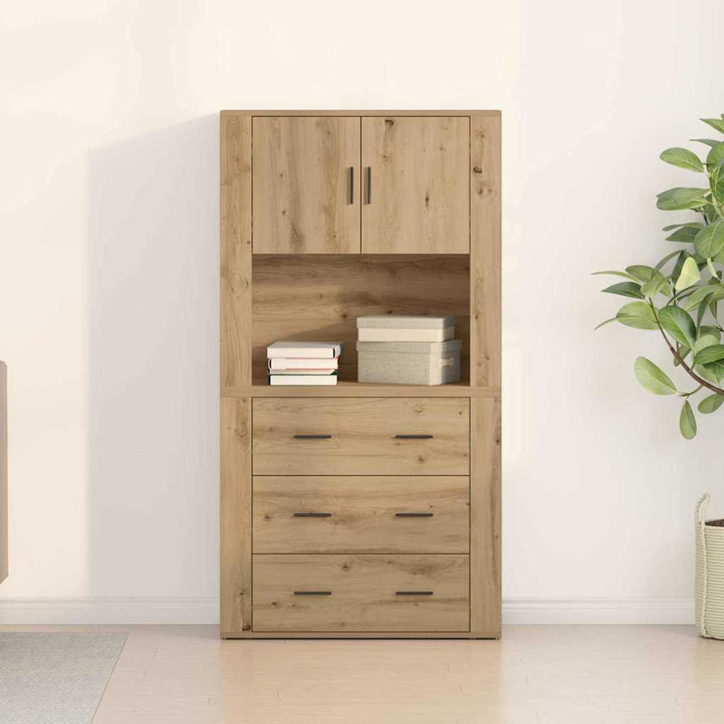vidaXL Magas Szekrény fiókkal kézműves tölgy 80 x 33 x 150 cm Faanyag