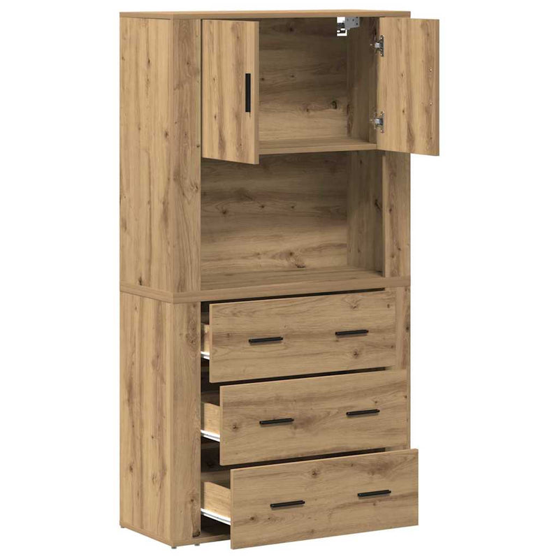vidaXL Magas Szekrény fiókkal kézműves tölgy 80 x 33 x 150 cm Faanyag
