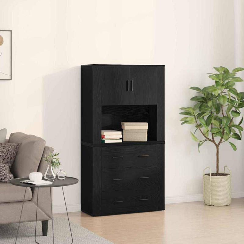 vidaXL Magas Szekrény fiókkal Musta tammi 80 x 33 x 150 cm Faanyag