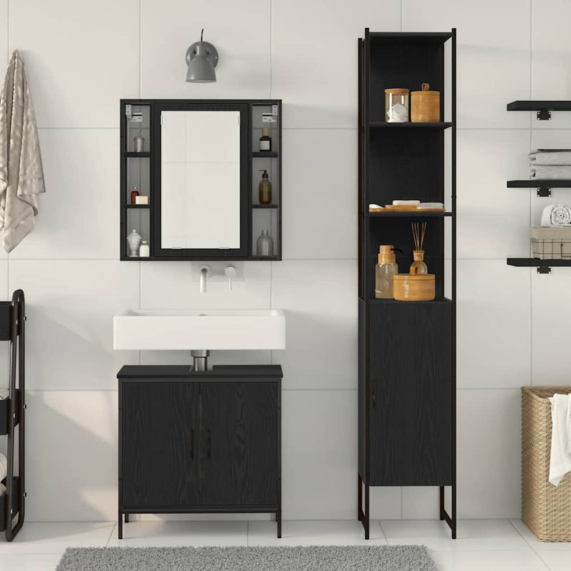 vidaXL Fürdőszobai Mosdószekrények Fekete 33 x 33 x 185.5 cm Faanyag