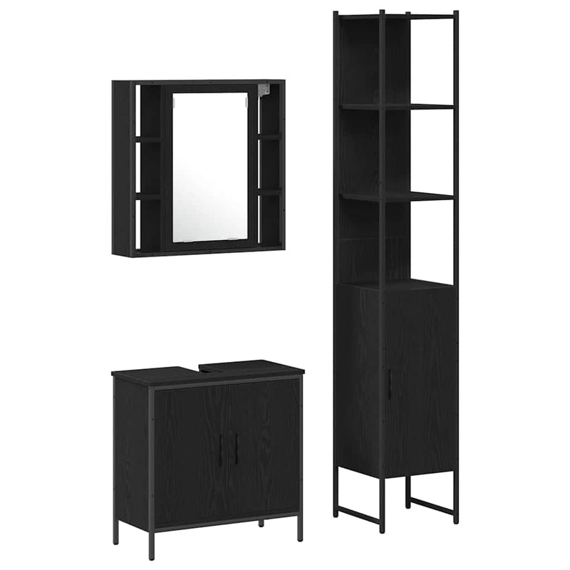 vidaXL Fürdőszobai Mosdószekrények Fekete 33 x 33 x 185.5 cm Faanyag