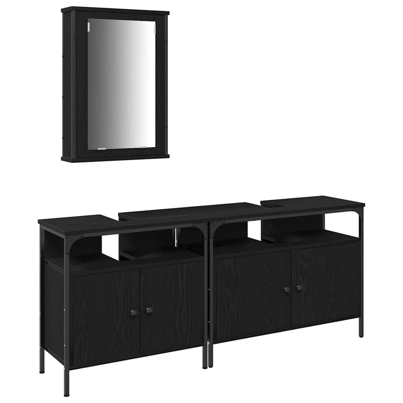 vidaXL Fürdőszobai Mosdószekrények 3 pcs Fekete 80 x 30 x 60 cm