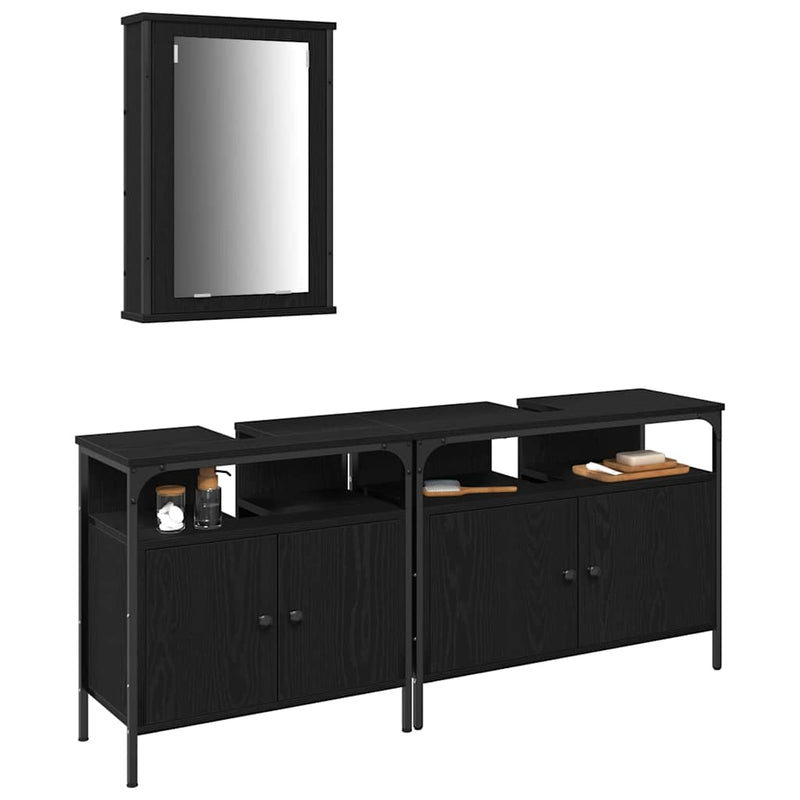 vidaXL Fürdőszobai Mosdószekrények 3 pcs Fekete 80 x 30 x 60 cm