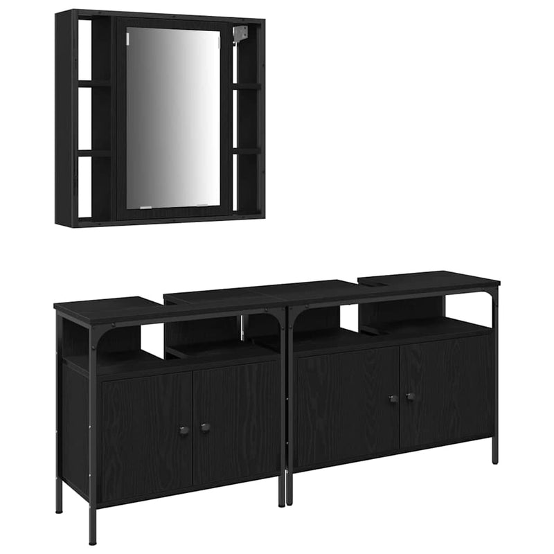 vidaXL Fürdőszobai Mosdószekrények 3 pcs Fekete 80 x 30 x 60 cm