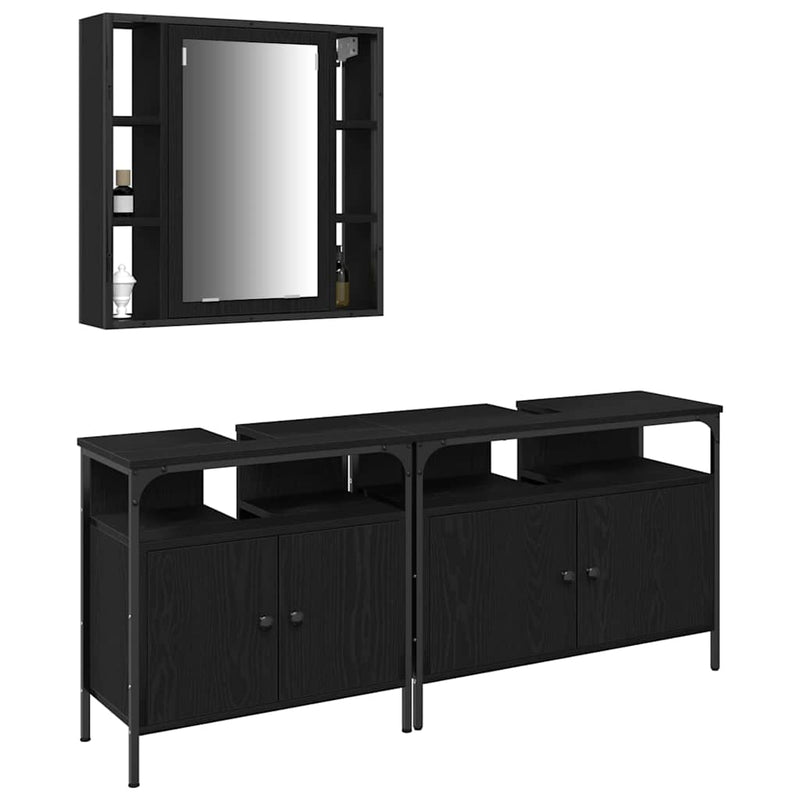vidaXL Fürdőszobai Mosdószekrények 3 pcs Fekete 80 x 30 x 60 cm