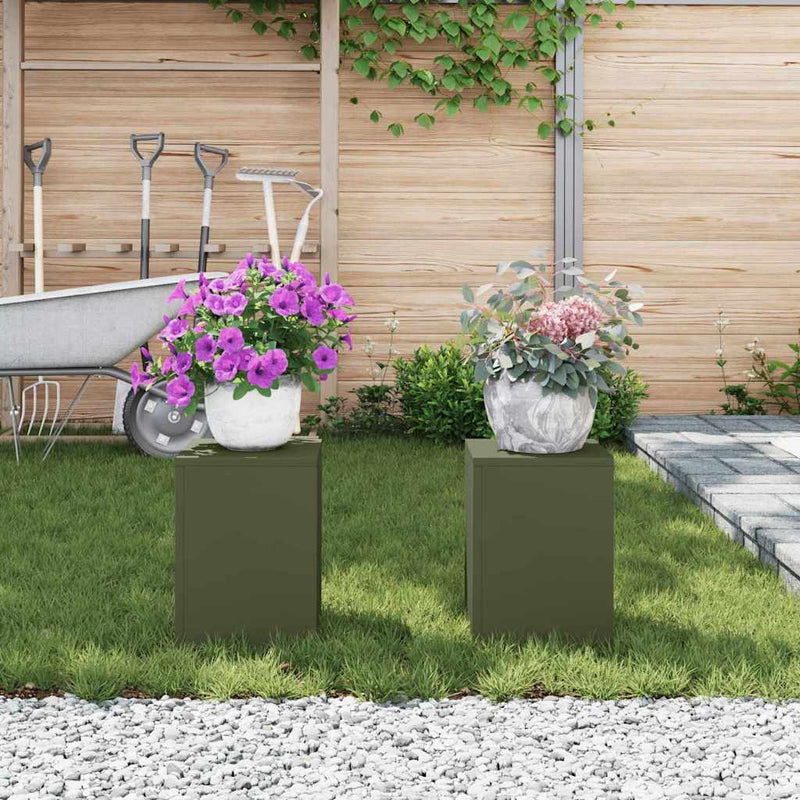 vidaXL Növényállványok 2 pcs Oliva zöld 24 x 24 x 35 cm Acél