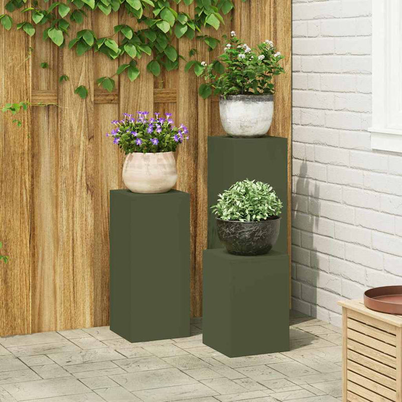 vidaXL Növényállványok 3 pcs Oliva zöld 24 x 24 x 75 cm Acél