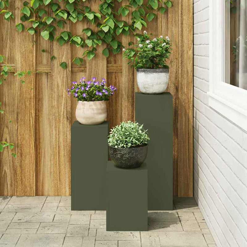 vidaXL Növényállványok 3 pcs Oliva zöld 24 x 24 x 75 cm Acél