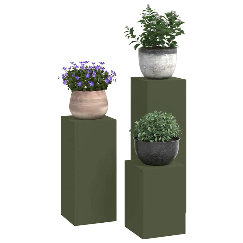 vidaXL Növényállványok 3 pcs Oliva zöld 24 x 24 x 75 cm Acél
