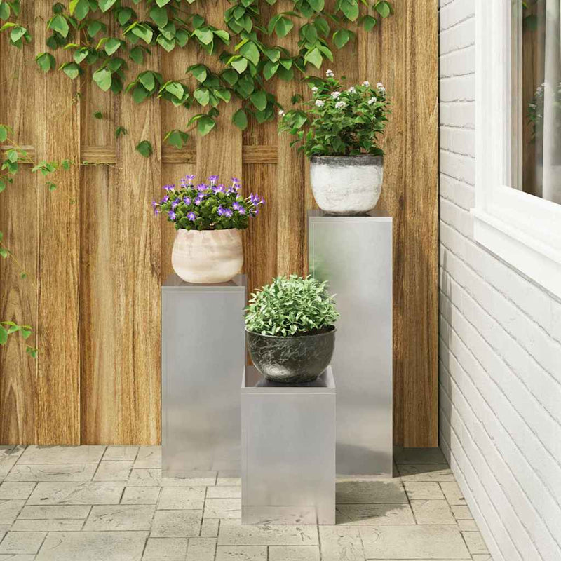 vidaXL Növényállványok 3 pcs Ezüst 24 x 24 x 75 cm Rozsdamentes acél