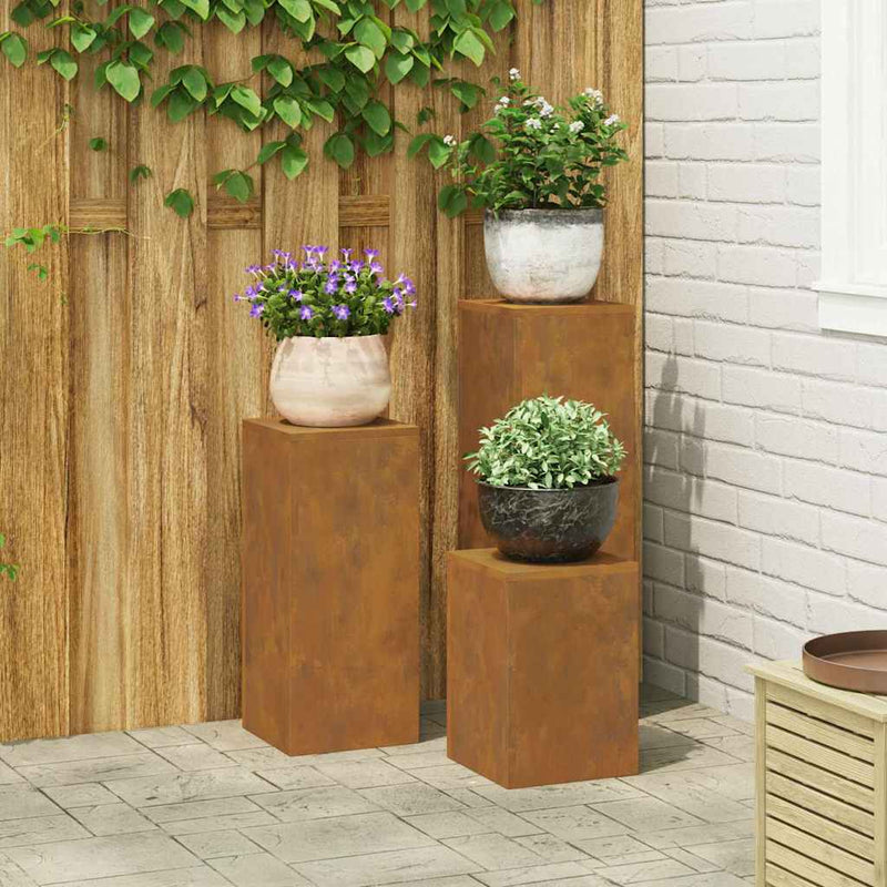 vidaXL Növényállványok 3 pcs Rozsdás 24 x 24 x 75 cm időjárásálló acél