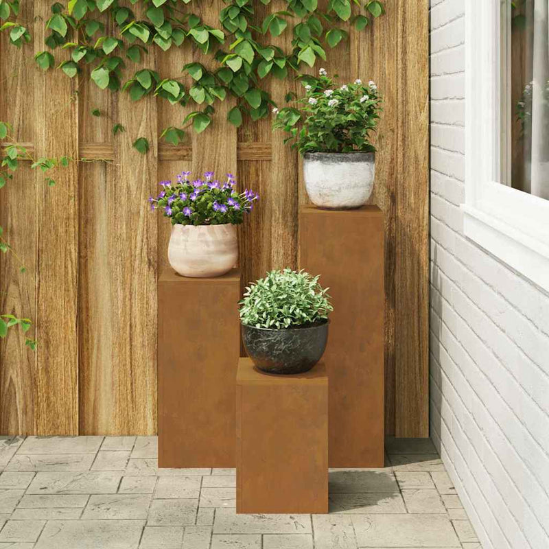 vidaXL Növényállványok 3 pcs Rozsdás 24 x 24 x 75 cm időjárásálló acél