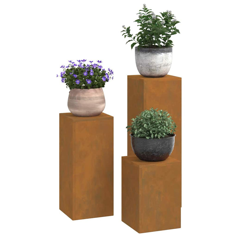 vidaXL Növényállványok 3 pcs Rozsdás 24 x 24 x 75 cm időjárásálló acél