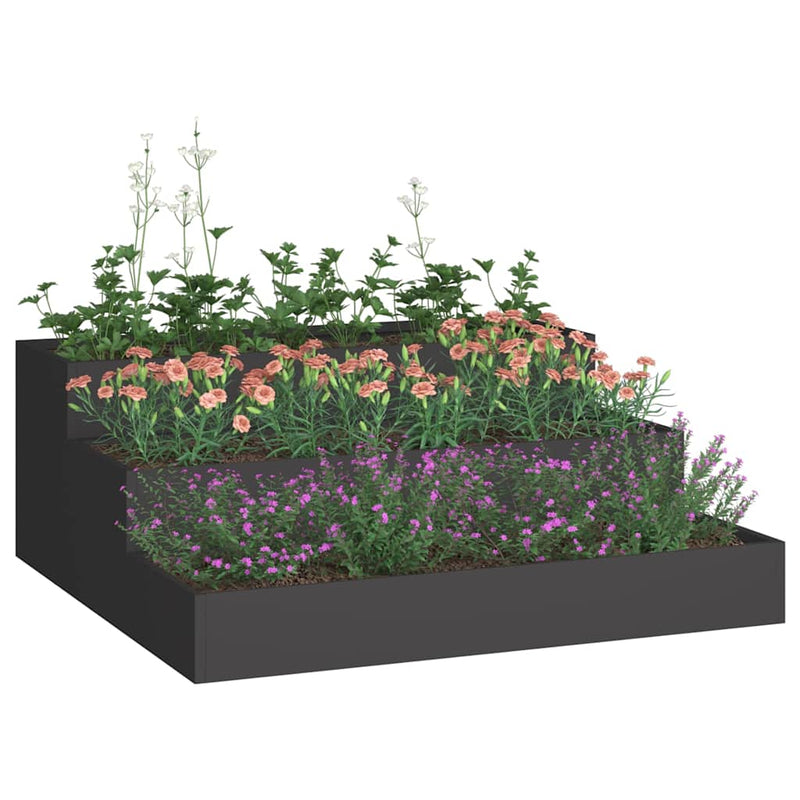 vidaXL Kerti cserép Fekete 90 x 90 x 35 cm Acél