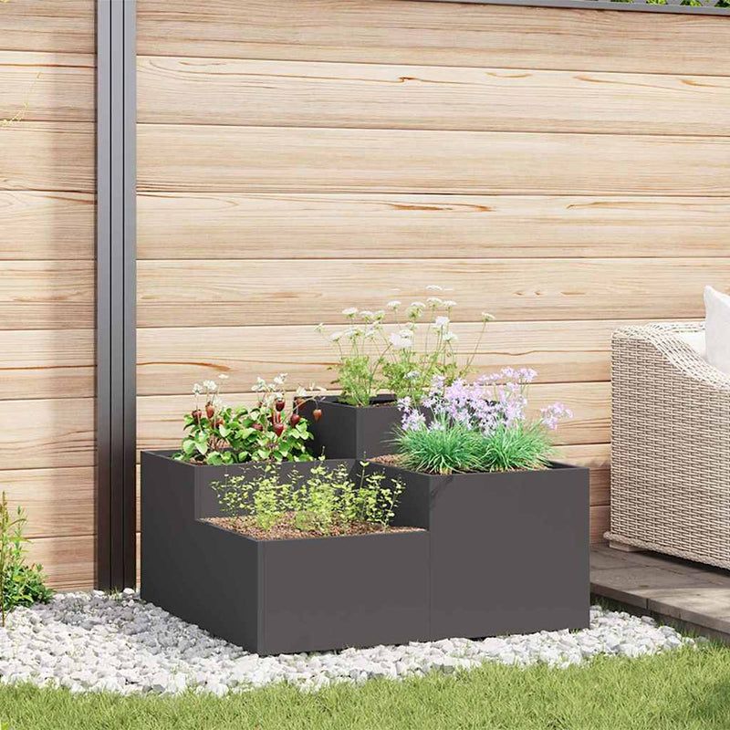 vidaXL Kerti cserép Fekete 80 x 80 x 48 cm Acél