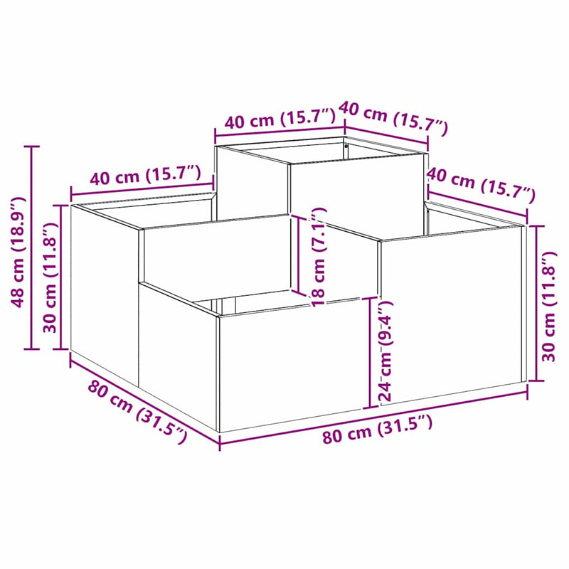 vidaXL Kerti cserép Fehér 80 x 80 x 48 cm Acél