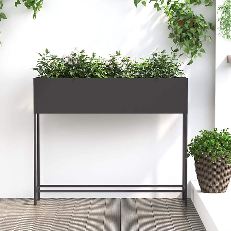 vidaXL Magas Kerti Cserép Fekete 100 x 26 x 82 cm Acél