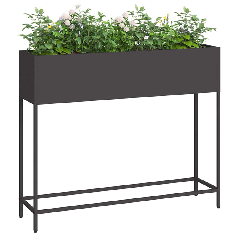 vidaXL Magas Kerti Cserép Fekete 100 x 26 x 82 cm Acél